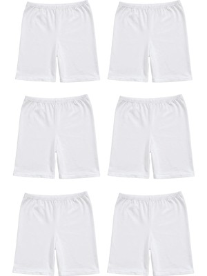 Erdenay Tekstil 6'lı Kadın Uzun Boxer Şort - Kısa Tayt - Beyaz