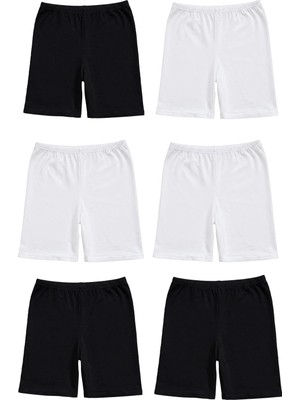 Erdenay Tekstil 6'lı Kadın Uzun Boxer Şort - Kısa Tayt - Siyah-Beyaz