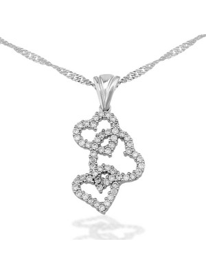 Uravas Store 925 Ayar Gümüş 3 Kalpli Kadın Gümüş Kolye PND47138250 (1177)