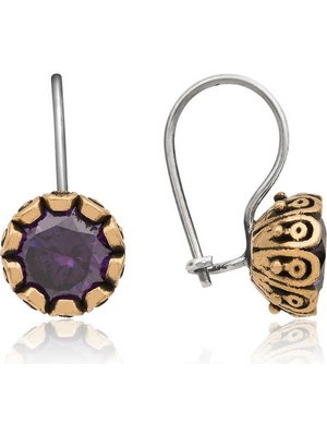 Uravas Store 925 Ayar Gümüş Mor Otantik Küpe EA1160241 (1177)