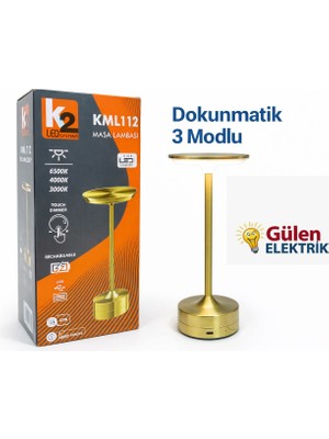 K2 LED Systems KML112 Şarjlı Dokunmatik LED Masa Lambası – 3 Modlu USB Şarjlı Dekoratif Kafe & Restoran Masa Lambası