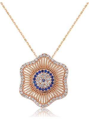 Uravas Store 925 Ayar Gümüş Nazarlı Çiçek Kadın Gümüş Kolye PT1630003 (1177)