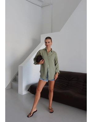 Uravas Store Tek Cepli Müslin Gömlek Haki Pt