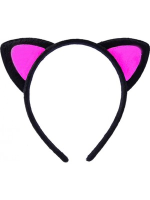 MiraLive Sevimli Kedi Kulak Pofuduk Kedi Taç Siyah Içi Şeker Pembe Renk 17X15 cm (K95)