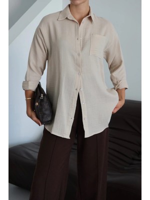 Uravas Store Tek Cepli Müslin Gömlek Bej Pt