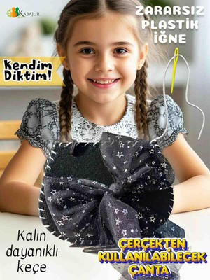 Kabajur Keçe Dikiş Seti – Çocuklar Için Siyah Fiyonklu Çanta
