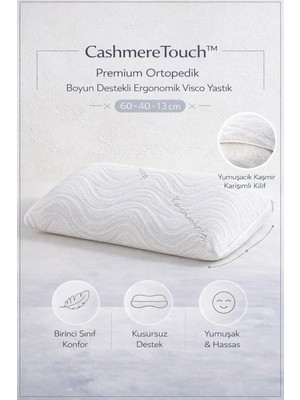 Uykuva CashmereTouch™ Premium Ortopedik Boyun Destekli Ergonomik Visco Yastık 60*40*13 cm