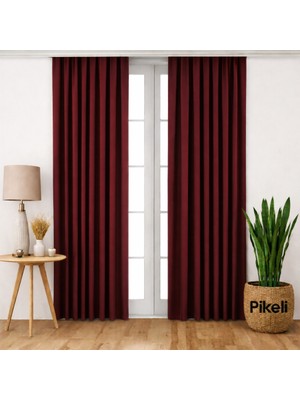 Pikeli Lüks Blackout Karartma Perde - Işık Kesici - Isı & Ses Yalıtımlı (Bordo)