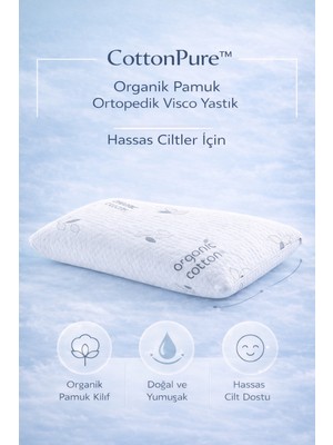 Uykuva Cottonpure™ Organik Pamuk Ortopedik Visco Yastık 60X40X13 cm Hassas Ciltler Için