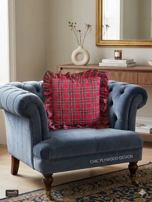 Fırfırlı Ekose Kırlent Kılıfı