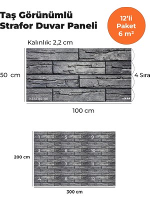 KnB Duvar Paneli ve Söve Kesmetaş Görünümlü  Strafor Duvar Paneli (12'li Paket)