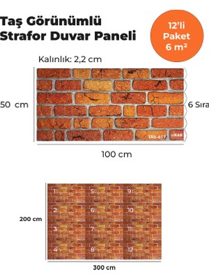 KnB Duvar Paneli ve Söve Taş Görünümlü Strafor Duvar Paneli (12'li Paket)