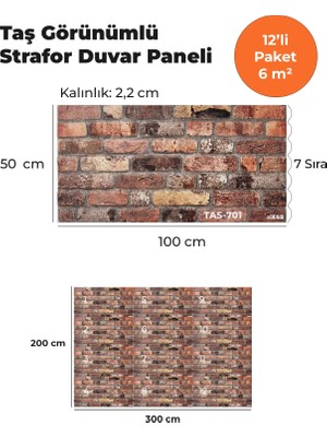 KnB Duvar Paneli ve Söve Taş Görünümlü Strafor Duvar Paneli (12'li Paket)