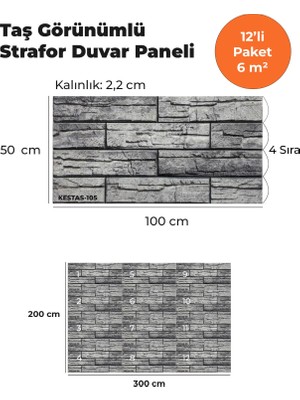 KnB Duvar Paneli ve Söve Kesmetaş Görünümlü  Strafor Duvar Paneli (12'li Paket)
