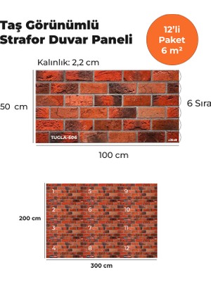KnB Duvar Paneli ve Söve Tuğla Görünümlü  Strafor Duvar Paneli (12'li Paket)