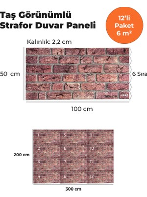 KnB Duvar Paneli ve Söve Taş Görünümlü Strafor Duvar Paneli (12'li Paket)