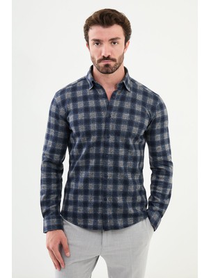 MCR Kareli Slim Fit Yün Erkek Gömlek