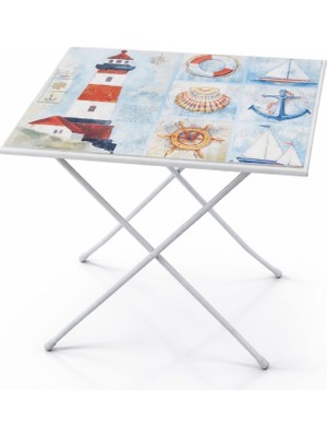 Es Dekor 50X40CM Yükseklik 58CM Ahşap Metal Ayaklı Katlanır Sehpa Desenli 1 Adet