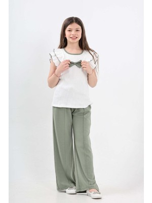 Modanino Kız Çocuk Çift Omuz Fırfırlı ve Fiyonklu Alt -Üst Takım 7-12 Yaş 12571