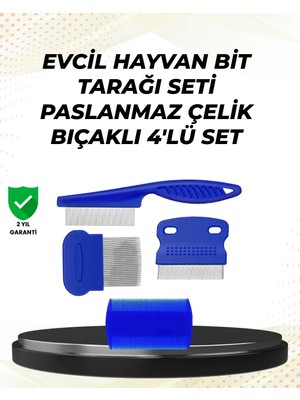 BSH Gülbay Mobilya 4 Parçalı Evcil Hayvan Tarak Seti – Paslanmaz Çelik Dişli, Ergonomik Saplı