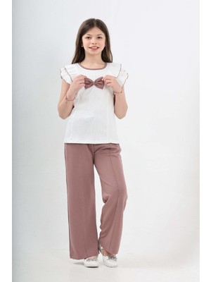Modanino Kız Çocuk Çift Omuz Fırfırlı ve Fiyonklu Alt -Üst Takım 7-12 Yaş 12571