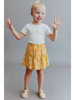 Magu Kız Çocuk Pamuklu Papatya Desenli Tişört Etek Takım