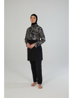 Estiva 26970 Siyah Lineer Tam Kapalı Croplu Pantolonlu Tesettür Mayo