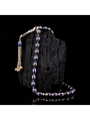 İskender Tesbih Lacivert Mineli Altın Tesbih