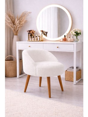 Eda Hacıoğlu Edam Bedding Group Beyaz Teddy Kumaş  Berjer Puf Makyaj Masası Pufu