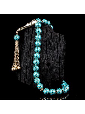 İskender Tesbih Oval Kesim Turkuaz Altın Tesbih