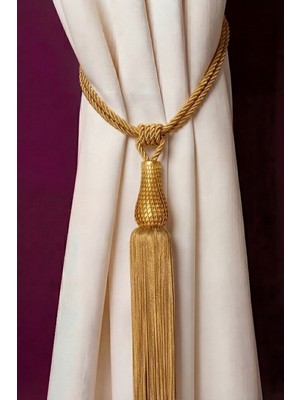 Mefaks Tekstil Mefaks Kafes Lale Model Perde Bağı Braçol Tek Adet Barok Sarkıtlı Gold