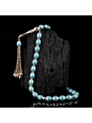 İskender Tesbih Turkuaz Mineli Altın Tesbih