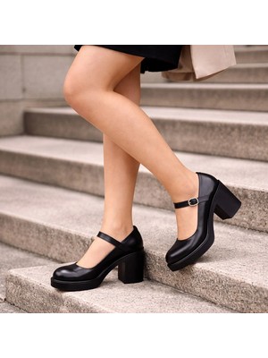 TwoEgoist Kadın  Deri Kalın Topuklu Bantlı Günlük Ayakkabı / Mary Jane Shoes