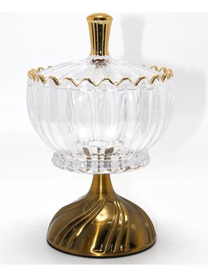 Uravas Store Metal Ayaklı Kristal Cam Şekerlik Gold Detaylı Sunumluk
