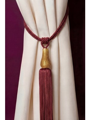 Mefaks Tekstil Mefaks Kafes Lale Model Perde Bağı Braçol Tek Adet Barok Sarkıtlı Bordo