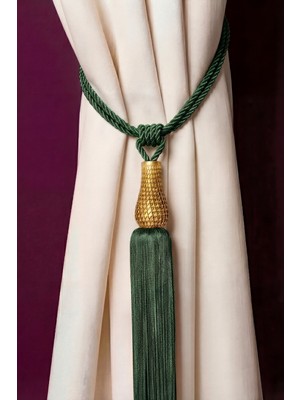 Mefaks Tekstil Mefaks Kafes Lale Model Perde Bağı Braçol Tek Adet Barok Sarkıtlı Koyu Yeşil