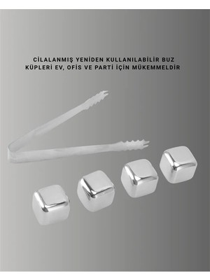 BSH Gülbay Mobilya Yeniden Kullanılabilir 304 Çelik Metal Buz Küpleri 4'lü Set