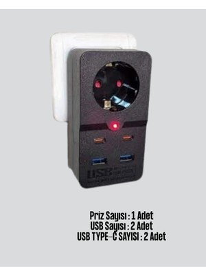 BSH Gülbay Mobilya Akıllı Akım Dengelemeli Priz 2500W 4 USB Type C Çıkışlı