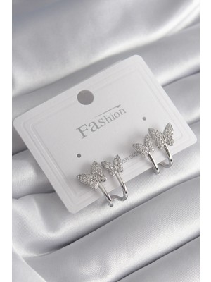 Uravas Store Pirinç Gümüş Renk Zirkon Taşlı Model Kadın Küpe