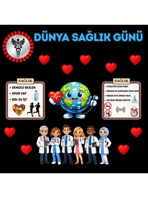 Ti Play Dünya Sağlık Günü Okul Panosu Figür Seti | Hazır Kesim Sınıf Süsü