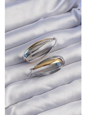 Uravas Store Pirinç Gold Gümüş Renkli Uzun Kıvrımlı Küpe