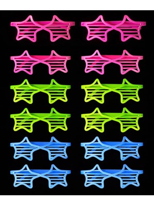 Uravas Store Neon Fosforlu Yıldız Panjur Gözlük - 12 Adet