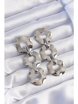 Uravas Store Pirinç Gümüş Renk Oval Ayna Model Sallantılı Küpe