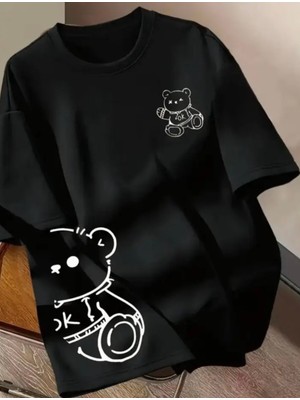 Punix Kids Özel Seri Ok Silüet Ayıcık Baskılı %100 Pamuk Yeni Stil Erkek Çocuk Hip Hop T-Shirt