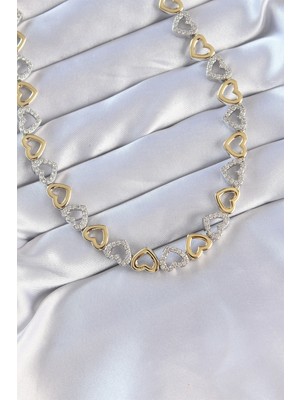 Uravas Store Vip Seri Pirinç Çift Renk Zirkon Taşlı Içi Boş Tasarımlı Kolye