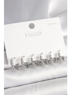 Uravas Store 925 Ayar Gümüş Çivi Pirinç Gümüş Renk Sarmal Halka Model Kadın Küpe Seti