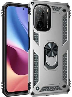 BSH Gülbay Mobilya Newface Xiaomi Poco F3 Kılıf Sofya Yüzüklü Silikon Kapak - Gümüş