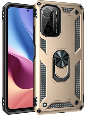 BSH Gülbay Mobilya Newface Xiaomi Poco F3 Kılıf Sofya Yüzüklü Silikon Kapak - Gold