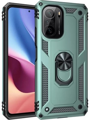 BSH Gülbay Mobilya Newface Xiaomi Poco F3 Kılıf Sofya Yüzüklü Silikon Kapak - Yeşil