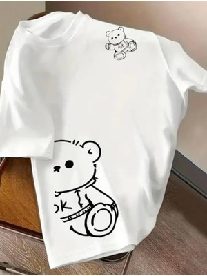 Punix Kids Özel Seri Ok Silüet Ayıcık Baskılı %100 Pamuk Yeni Stil Erkek Çocuk Hip Hop T-Shirt